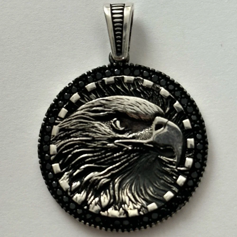 925 Silver eagle unisex pendant black cubic zirconia cz stones
